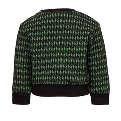 Black and green pied de poule Baby Sweatshirt with Dragon Appliqué
