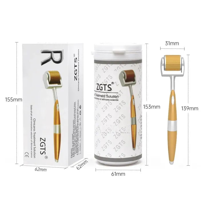 ZGTS Professional Gold Plated Needles Titanium Alloy Derma Roller, Gold.